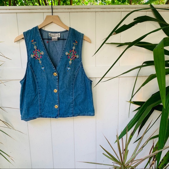 vintage vsco 90s denim funky hippy gold aztec vest - Picture 5 of 6